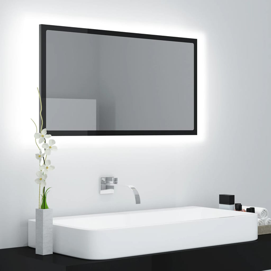 vidaXL Badrumsspegel med LED svart högglans 80x8,5x37 cm spånskiva