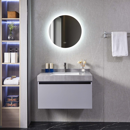 Badrumspaket 60cm | Rund LED-spegel | Bänkskiva i sintrad sten