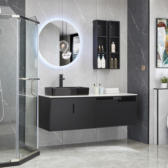 Badrumspaket 150cm | Marmorerad bänkskiva | LED-spegel