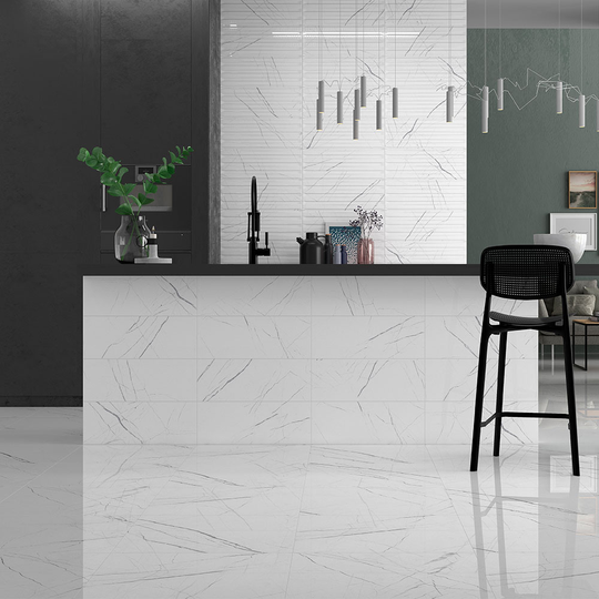 Marmor Kakel Dole Vit Blank Rund 20x60 cm