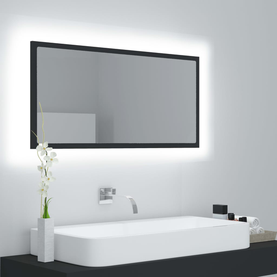 vidaXL Badrumsspegel med LED grå 90x8,5x37 cm spånskiva
