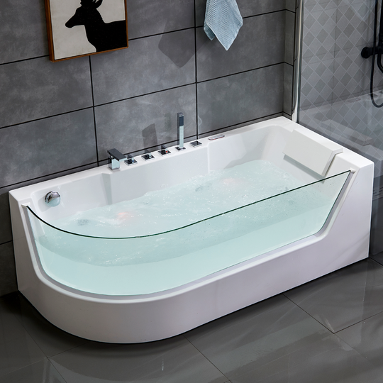 Rundat bubbelbadkar 170x80cm | Glasfront & värmare | BK-010V Vänster