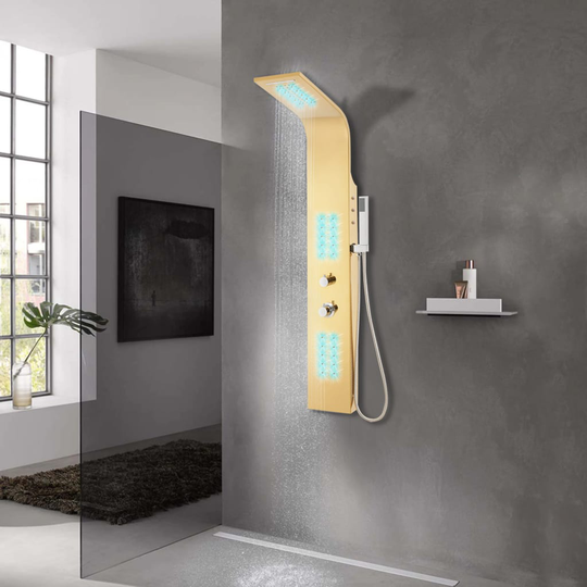 vidaXL Duschpanel rostfritt stål 201 guld böjd design