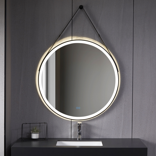 Rund spegel 60cm - Hängrem - LED-belysning & anti-fog