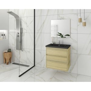 Badrumsmöbler Instinct 65 - Natural Oak/Svart med spegel - Badrumspaket, Badrumsmöbler