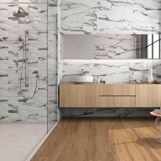 Marmor Kakel Motif Extra Vit Blank-Relief 25x75 cm