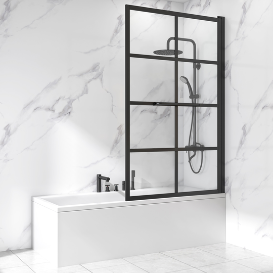 Duschvägg badkar 150x80 cm | Industristil med svart spröjs