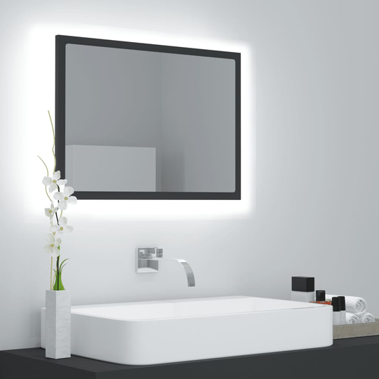 vidaXL Badrumsspegel med LED grå 60x8,5x37 cm spånskiva