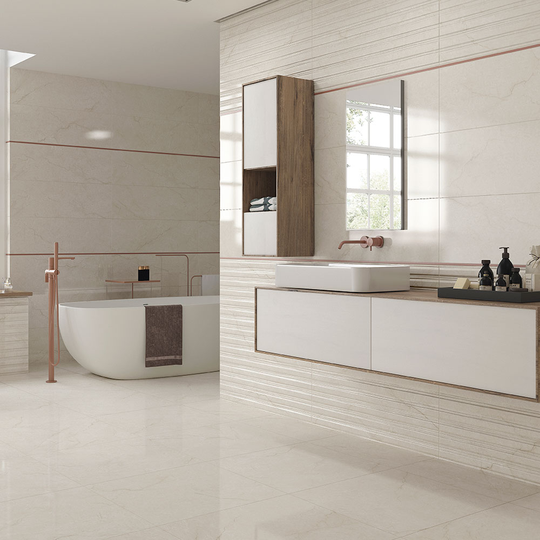 Marmor Kakel Chocoter Line Beige Blank 30x90 cm