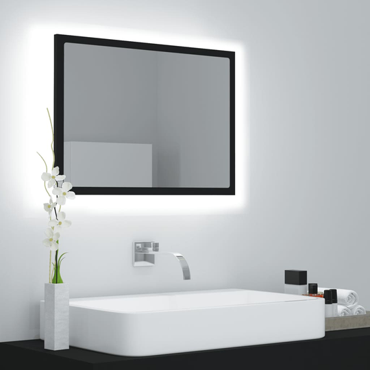 vidaXL Badrumsspegel med LED svart 60x8,5x37 cm spånskiva