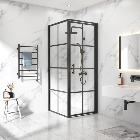 Duschhörna 90cm i industridesign | 6mm säkerhetsglas