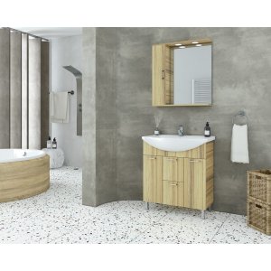 Badrumsmöbler Ritmo 75 - Natural Oak med spegelskåp - Badrumspaket, Badrumsmöbler