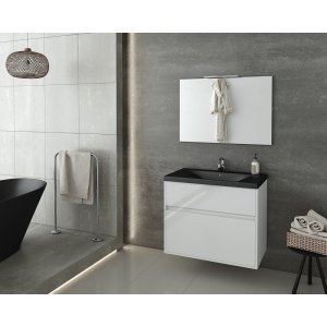 Badrumsmöbler Instinct 80 - Vitt/Svart med spegel - Badrumspaket, Badrumsmöbler