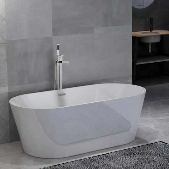 vidaXL Fristående badkar och blandare 220 L 110 cm silver