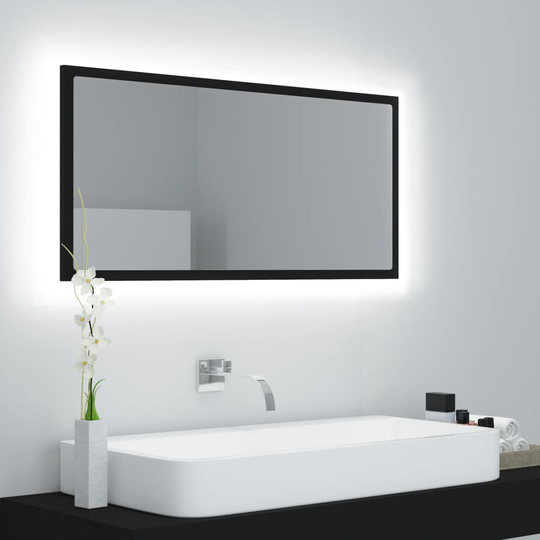 vidaXL Badrumsspegel med LED svart 90x8,5x37 cm spånskiva