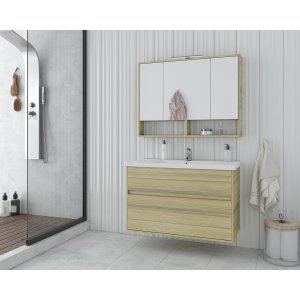 Badrumsmöbler Instinct 100 - Natural Oak med spegelskåp - Badrumspaket, Badrumsmöbler