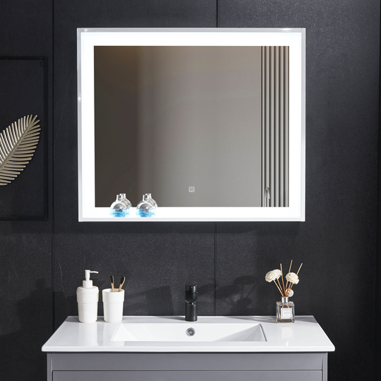 Badrumsspegel 80x68cm med inbyggd LED-belysning - Vit ram