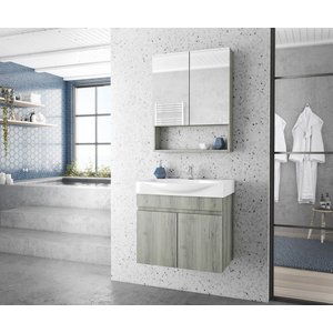 Badrumsmöbler Galaxia 65 - Brown Wood med spegelskåp - Badrumspaket, Badrumsmöbler