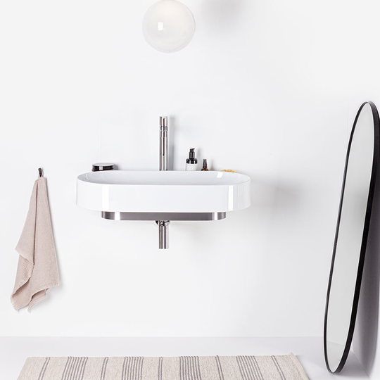 Tvättställ Yard 80 cm med Rostfritt Stål Konsol, Vattenlås och Bottenventil