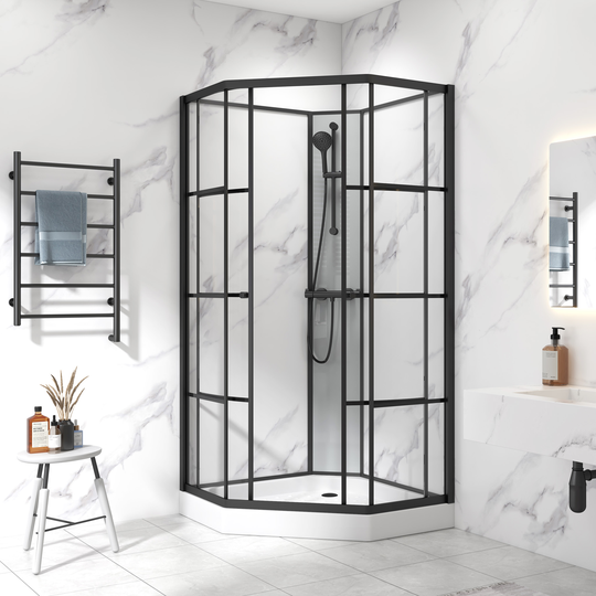 Duschkabin 80cm | Sexkantig industridesign | 6mm säkerhetsglas