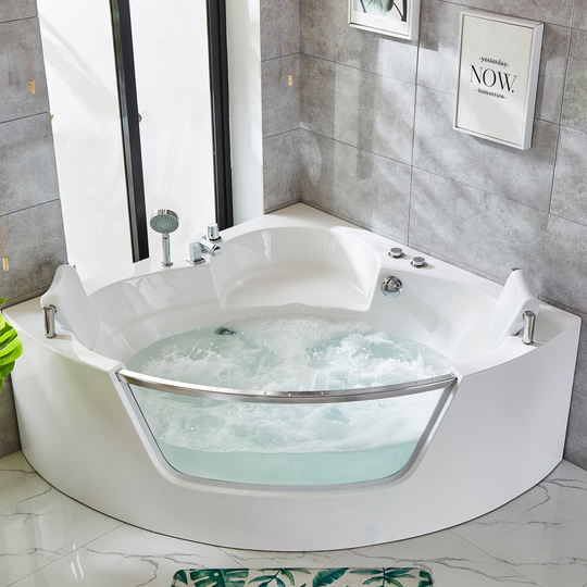 Bubbelbadkar hörn med glasfront 140x140cm | För 2 personer | BK-006