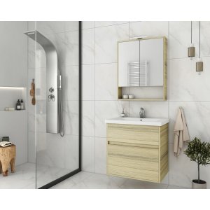 Badrumsmöbler Instinct 65 - Natural Oak med spegelskåp - Badrumspaket, Badrumsmöbler