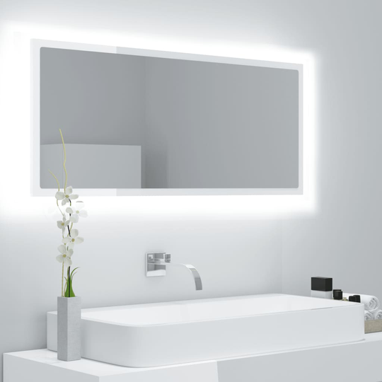 vidaXL Badrumsspegel med LED vit högglans 100x8,5x37 cm spånskiva