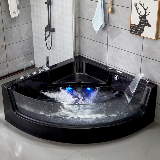 Bubbelbadkar med glasfront & värmare 150x150cm | Blackline BK-018V