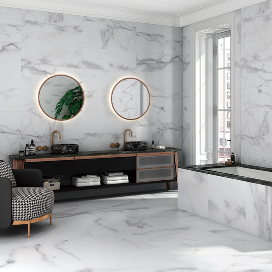 Marmor Kakel Michelangelo Carrara Vit Matt 33x90 cm