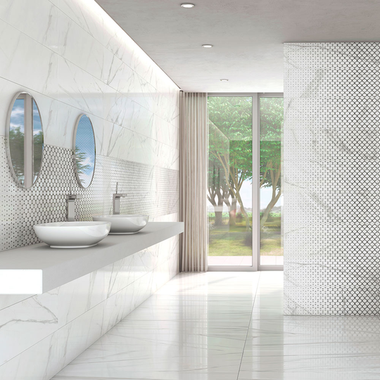 Marmor Kakel Florens Carrara Vit Blank Mönstrad 30x90 cm