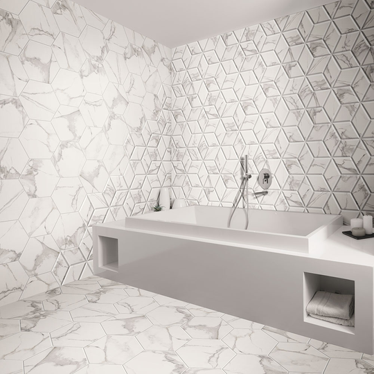 Dekor Marmor Hexagon Kakel Zaire Vit Matt-Relief 29x33 cm