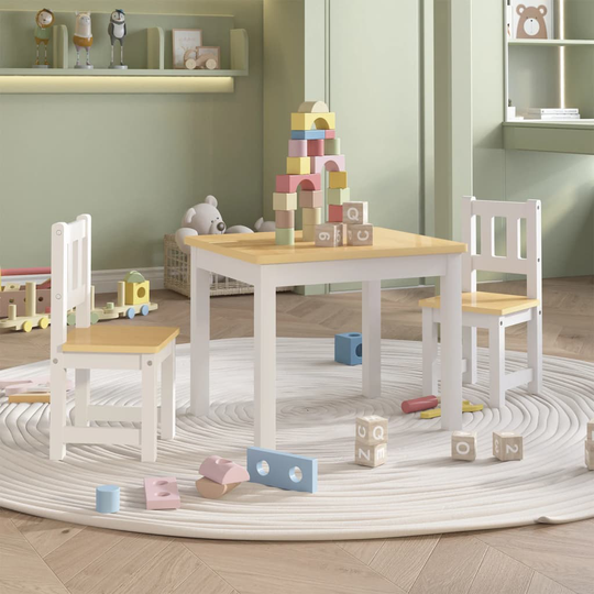 vidaXL Barnbord och stolar 3 delar vit och beige MDF