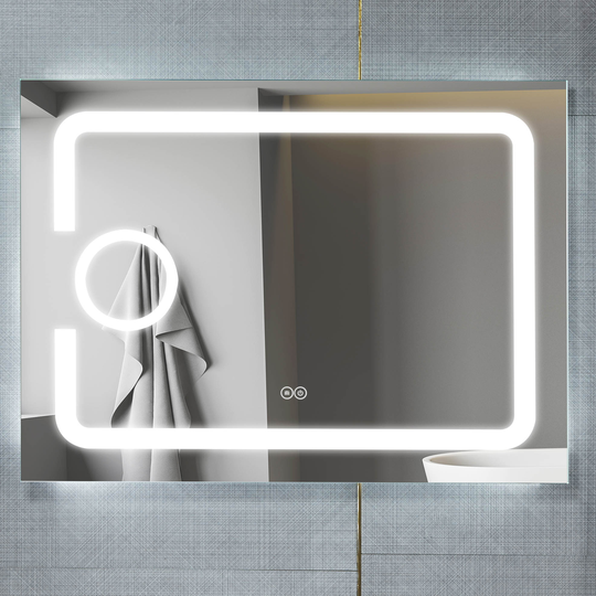 Badrumsspegel 80x60cm | LED-belysning med förstoringsglas