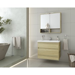Badrumsmöbler Instinct 80 - Natural Oak med spegelskåp - Badrumspaket, Badrumsmöbler