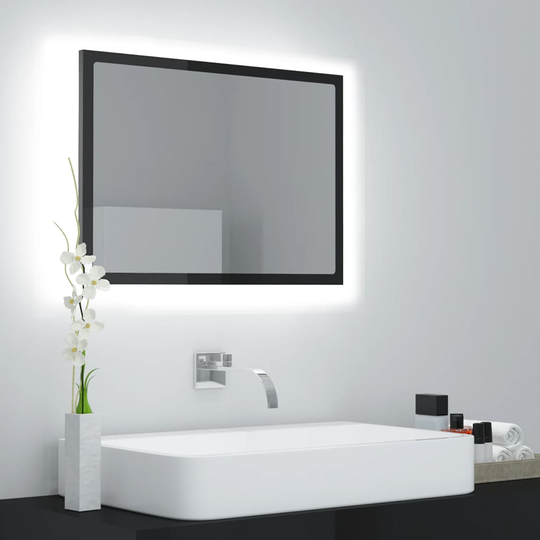 vidaXL Badrumsspegel med LED grå högglans 60x8,5x37 cm spånskiva
