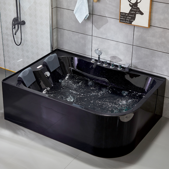 Bubbelbadkar 170x120cm | Värmare & ljusterapi | BK-008 Höger | Svart