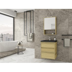 Badrumsmöbler Instinct 55 - Natural Oak/Svart med spegelskåp - Badrumspaket, Badrumsmöbler