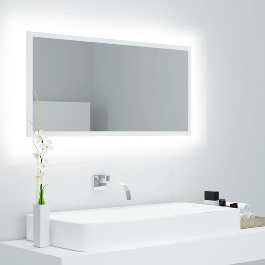 vidaXL Badrumsspegel med LED vit 90x8,5x37 cm akryl