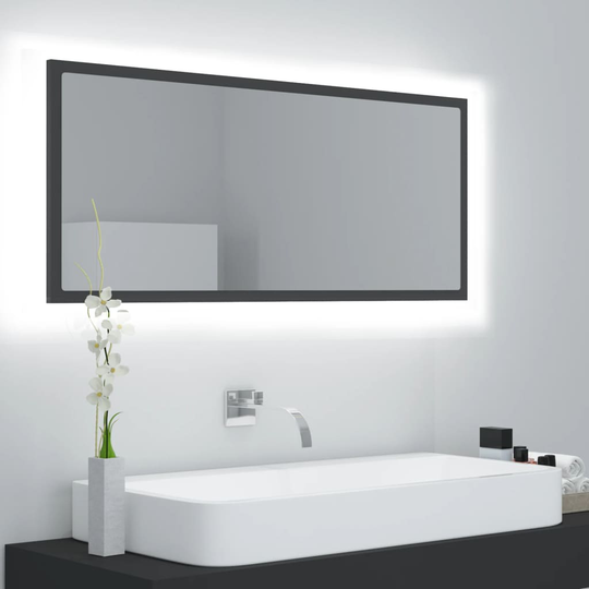 vidaXL Badrumsspegel med LED grå 100x8,5x37 cm spånskiva