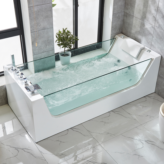 Bubbelbadkar med glassidor & värmare 170x80cm | BK-003V