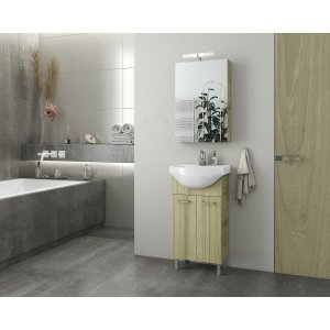 Badrumsmöbler Ritmo 45 - Natural Oak med spegelskåp - Badrumspaket, Badrumsmöbler