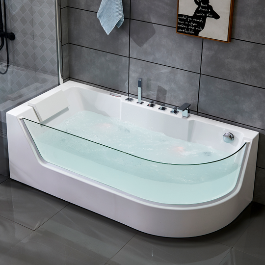 Rundat bubbelbadkar 170x80cm | Glasfront & värmare | BK-010V Höger